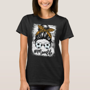 Camiseta Mamãe, Futebol feminino Leopard Messy Bun Mãe