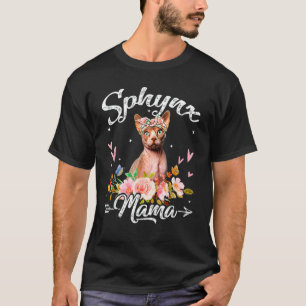 Camiseta Mamãe Gata Sphynx Fofa Flor Dia do Gato