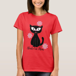 Camiseta Mamãe Gato Preto com Flores Bonito Rosa
