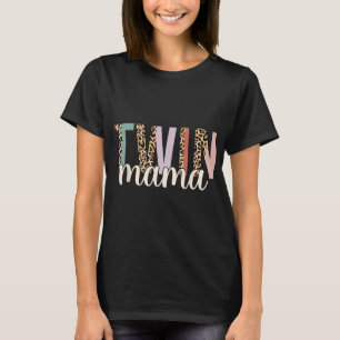 Camiseta Mamãe Gêmea Leopardo Nova Mamãe De Gêmeos Ao Quadr