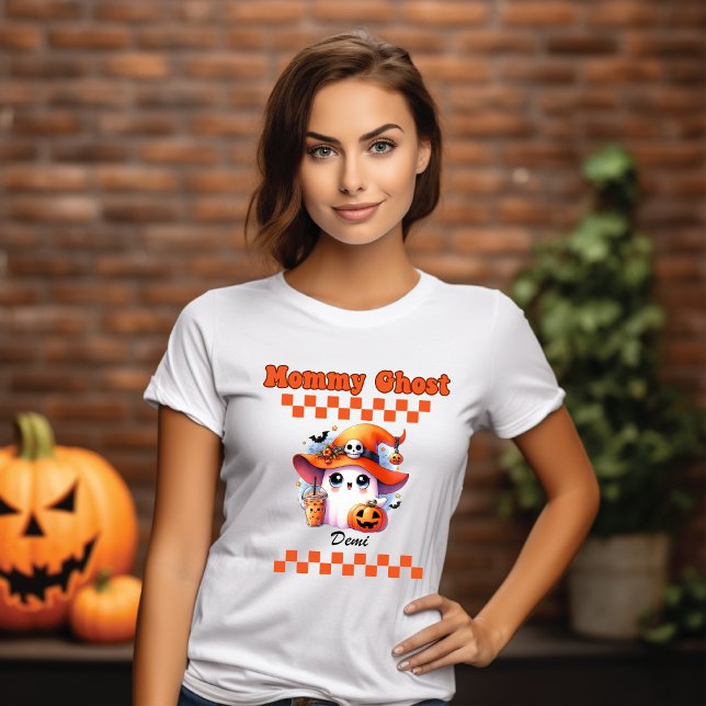 Camiseta Mamãe Ghost Personalizado Nome Halloween Presente (Criador carregado)