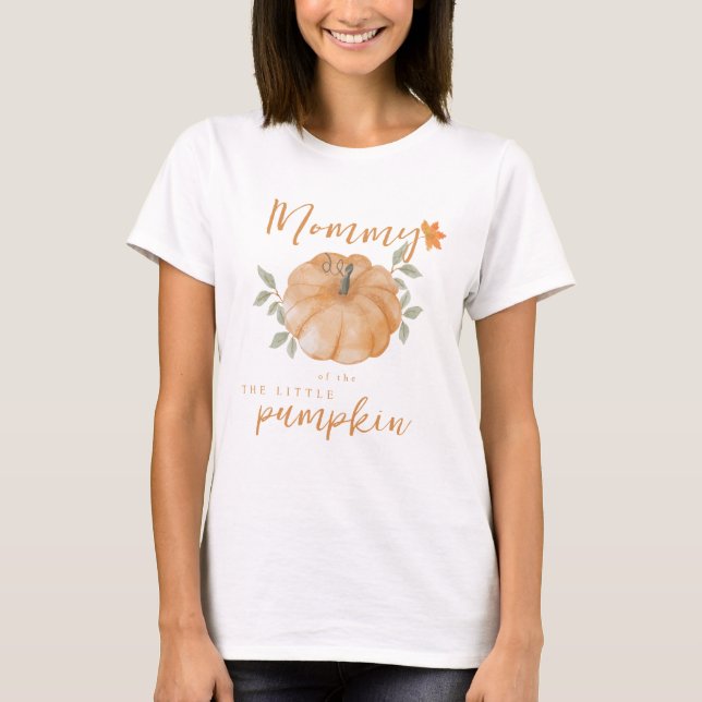 Camiseta Mamãe Laranja Pequeno Chá de fraldas De Abóbora (Frente)