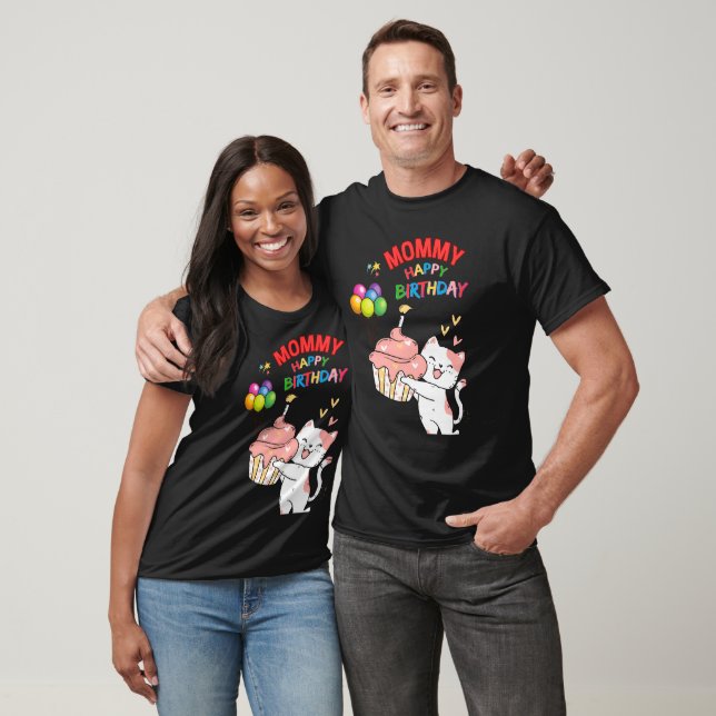 Camiseta Mamãe Mãe Mãe Aniversário Balões de Velas de Gato (Unissex)