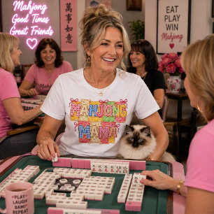 Camiseta Mamãe Mahjong em Falso Patchwork