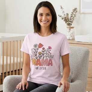 Camiseta Mamãe Mama Est 2026 Gravidez Floral Personalizado