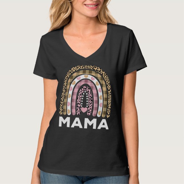 Camiseta Mamãe Mama Leopard Rainbow Cheetah Impressão Gráfi (Frente)