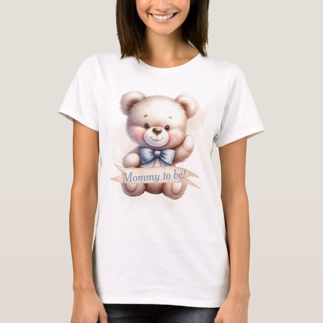 Camiseta Mamãe Para Ser Fofa Urso de Pelúcia Bebe Chá de Be (Frente)