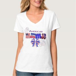 Camiseta Mamãe Patriota Americana Vermelho Branco e Azul