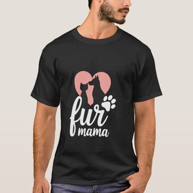 Camiseta Mamãe Peluda Mãe de Cachorro Fofo e Mãe de Gato (Frente)