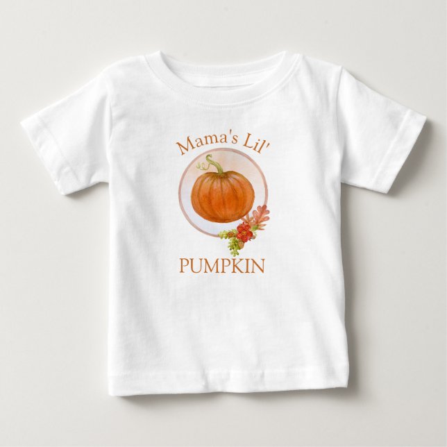 Camiseta Mamãe Pequena Abóbora | 1º Dia de Ação de Graças d (Frente)
