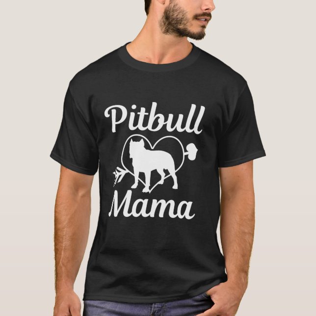 Camiseta Mamãe Pitbull Mãe Engraçada Cachorro Bonito Mãe D (Frente)