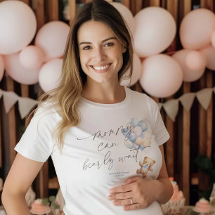 Camiseta Mamãe Pode Esperar, Chá Blue Baby Boy