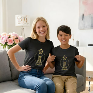 Camiseta MAMÃE Rainha da minha vida, Roteiro Dourado Xadrez