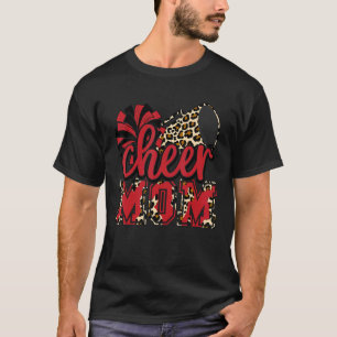 Camiseta Mamãe Red Leopard Cheer Poms e Megaphone