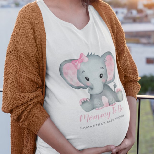 Camiseta Mamãe Rosa Elefante Bonita Para Ser Chá de fraldas (Cute Girl Elephant Pink Mommy To Be Baby Shower T-Shirt)
