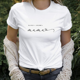 Camiseta Mamãe   Script Chic e Coração com Nomes de Criança