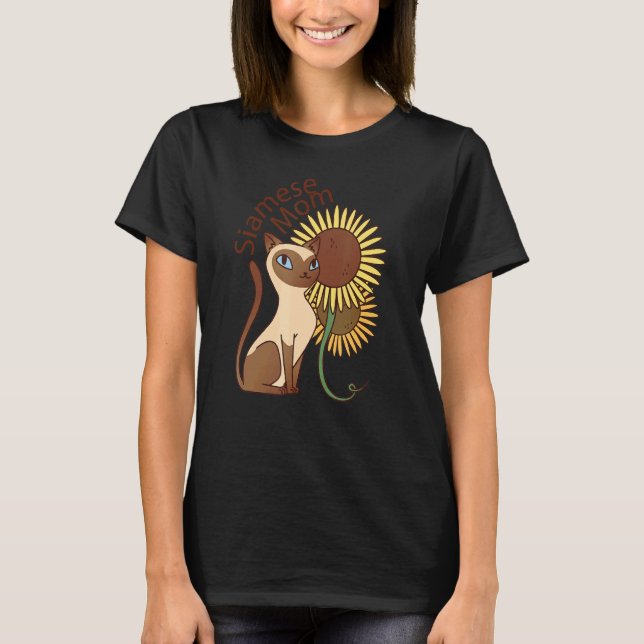 Camiseta Mamãe Siamesa Cat Sunflower Pasta (Frente)