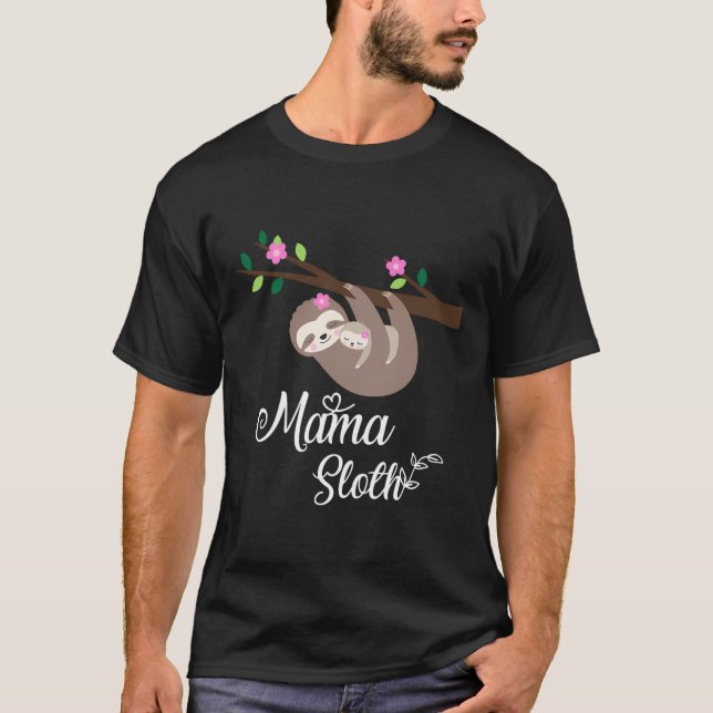 Camiseta Mamãe Sloth Gift Dia de as mães Floral Mãe Mamãe M (Frente)