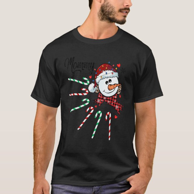 Camiseta Mamãe Snowman Candy Cane Natal Xmas Engraçado (Frente)