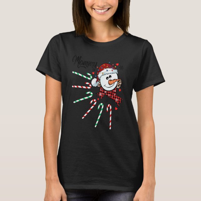 Camiseta Mamãe Snowman Candy Cane Natal Xmas Engraçado (Frente)