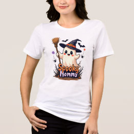 Camiseta Mamãe Spooky, Fantasma de Halloween com Chapéu de