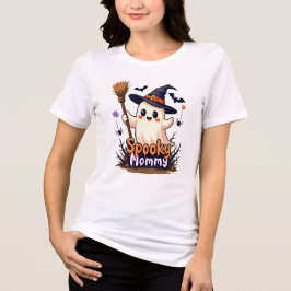 Camiseta Mamãe Spooky, Fantasma de Halloween com Chapéu de 