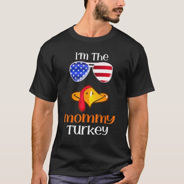 Camiseta Mamãe Turquia Enfrenta Ação de Graças Bandeira Ame (Frente)