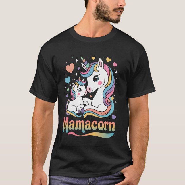 Camiseta Mamãe Unicórnio Milho Divertida Mãe Cute Arco-íris (Frente)