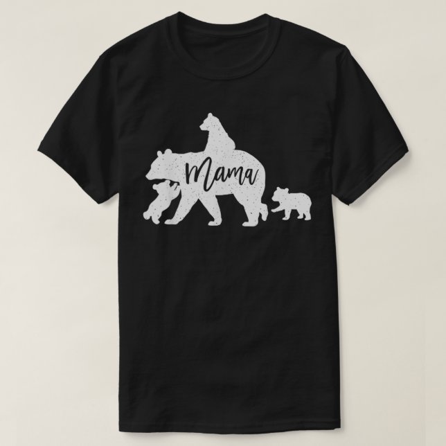 Camiseta Mamãe Ursa 3 Filhos De Urso Bebês Seguindo A Volta (Frente do Design)