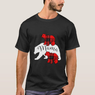 Camiseta Mamãe Ursa Dois Cubs Xadrez de Buffalo Vermelho Mã
