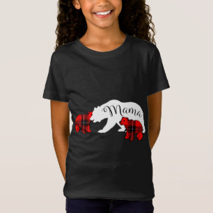 Camiseta Mamãe Ursa Dois Cubs Xadrez Vermelha Mãe Natal Paj