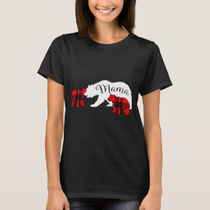 Camiseta Mamãe Ursa Dois Cubs Xadrez Vermelha Mãe Natal Paj