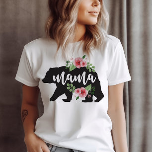Camiseta Mamãe Ursa Flores Russas Elegantes Mãe