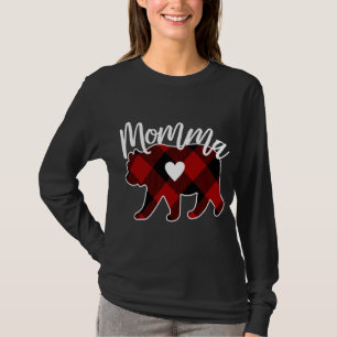 Camiseta Mamãe Ursa Natal Buffalo Xadrez Vermelho Branco E 