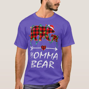 Camiseta Mamãe Ursa Natal Pajama Xadrez Vermelha Buffalo Xm