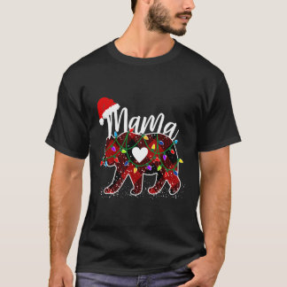 Camiseta Mamãe Ursa Natal Xadrez Vermelha Buffalo Com Papai