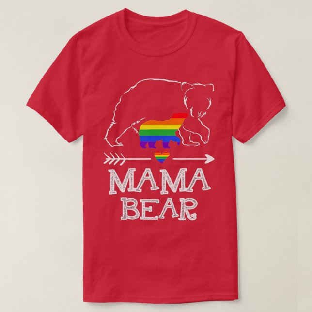 Camiseta Mamãe Ursa Orgulhosa Mãe Arco-Íris Sinalizador LGB (Frente do Design)