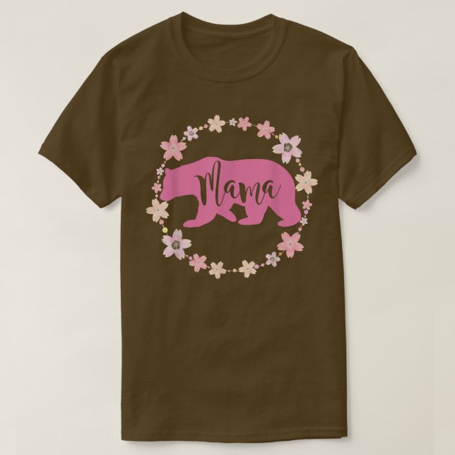 Camiseta Mamãe Ursa Rosa com Barba Floral Diversão Mãe (Frente do Design)
