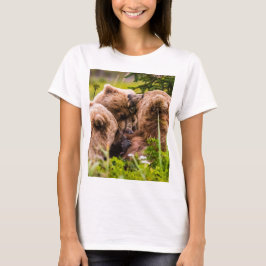 Camiseta Mamãe urso cuidando de seus dois filhotes, Lago Cl