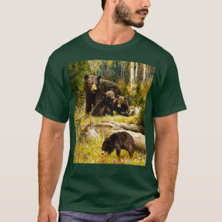 Camiseta Mamãe Urso E Bebês Da Família Black Bear