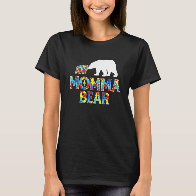 Camiseta Mamãe Urso Quebra-Cabeça Conscientização do Autism (Frente)