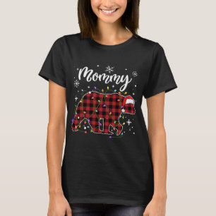 Camiseta Mamãe Urso Vermelho Xadrez Mama Luzes de Natal Buf