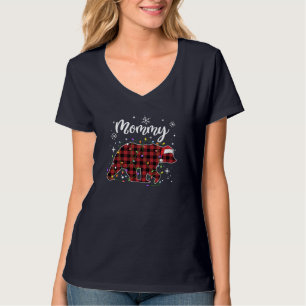 Camiseta Mamãe Urso Vermelho Xadrez Mama Luzes de Natal Buf