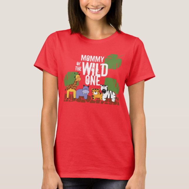Camiseta Mamãe Vermelha do primeiro aniversario Safari WILD (Frente)