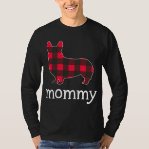 Camiseta Mamãe Vermelha Xadrez Corgi Família de Natal Combi