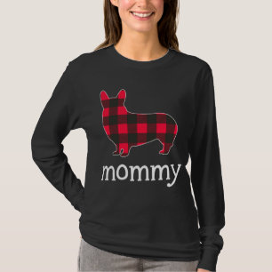 Camiseta Mamãe Vermelha Xadrez Corgi Família de Natal Combi