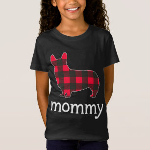Camiseta Mamãe Vermelha Xadrez Corgi Família de Natal Combi