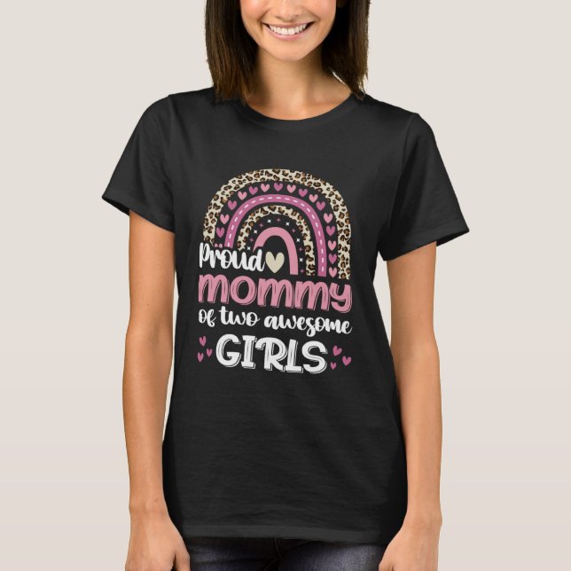 Camiseta Mamães Orgulhosas De Duas Meninas Incríveis Leopar (Frente)