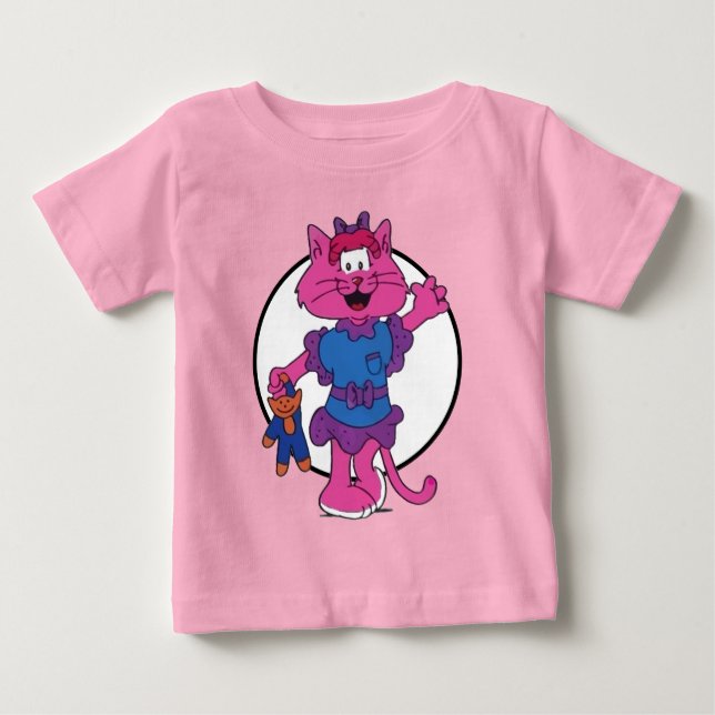 Camiseta MAMAMACANZ | Gato rosa com boneca (Frente)