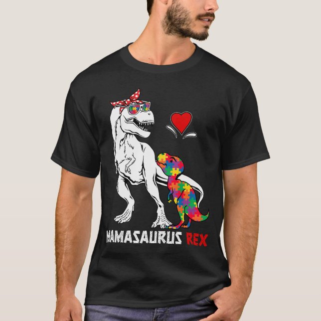 Camiseta Mamasauro Rex Autismo Sensibilização Crianças Auti (Frente)